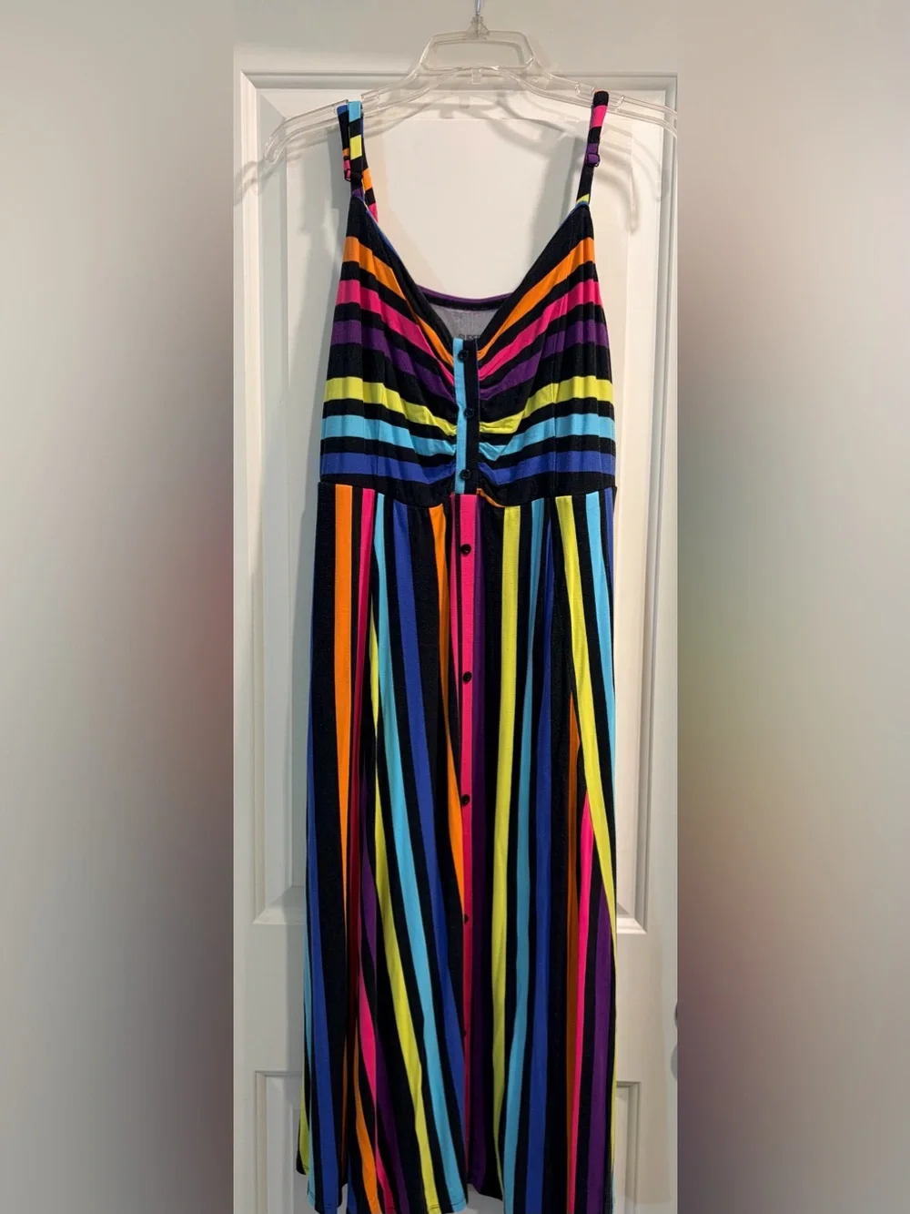 Striped Multicolor Button-Front Midi Dress - Picture 1 of 3